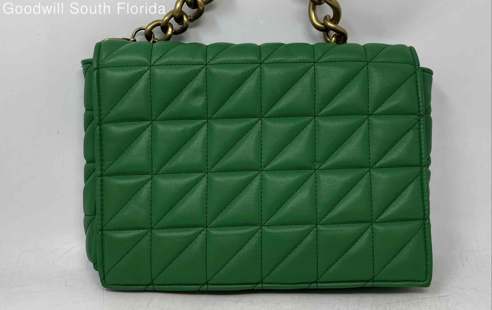 Zara Womens Green Faux Leather Quilted Inner Pocket Chain Strap Shoulder Bag