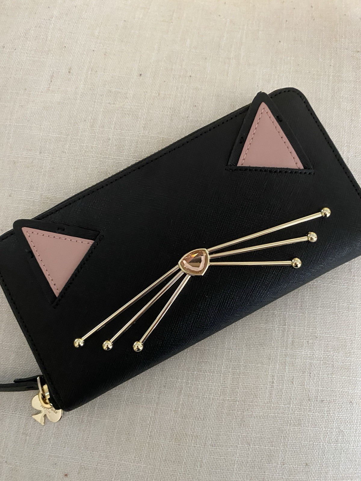 NWOT Kate Spade Jazz Things Up Black Cat Zip Around Long Wallet