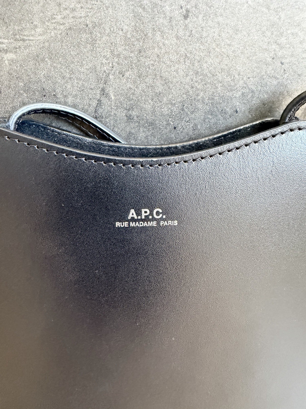 A.P.C. Black Leather Shoulder Bag with Adjustable Strap & Buckle Closure