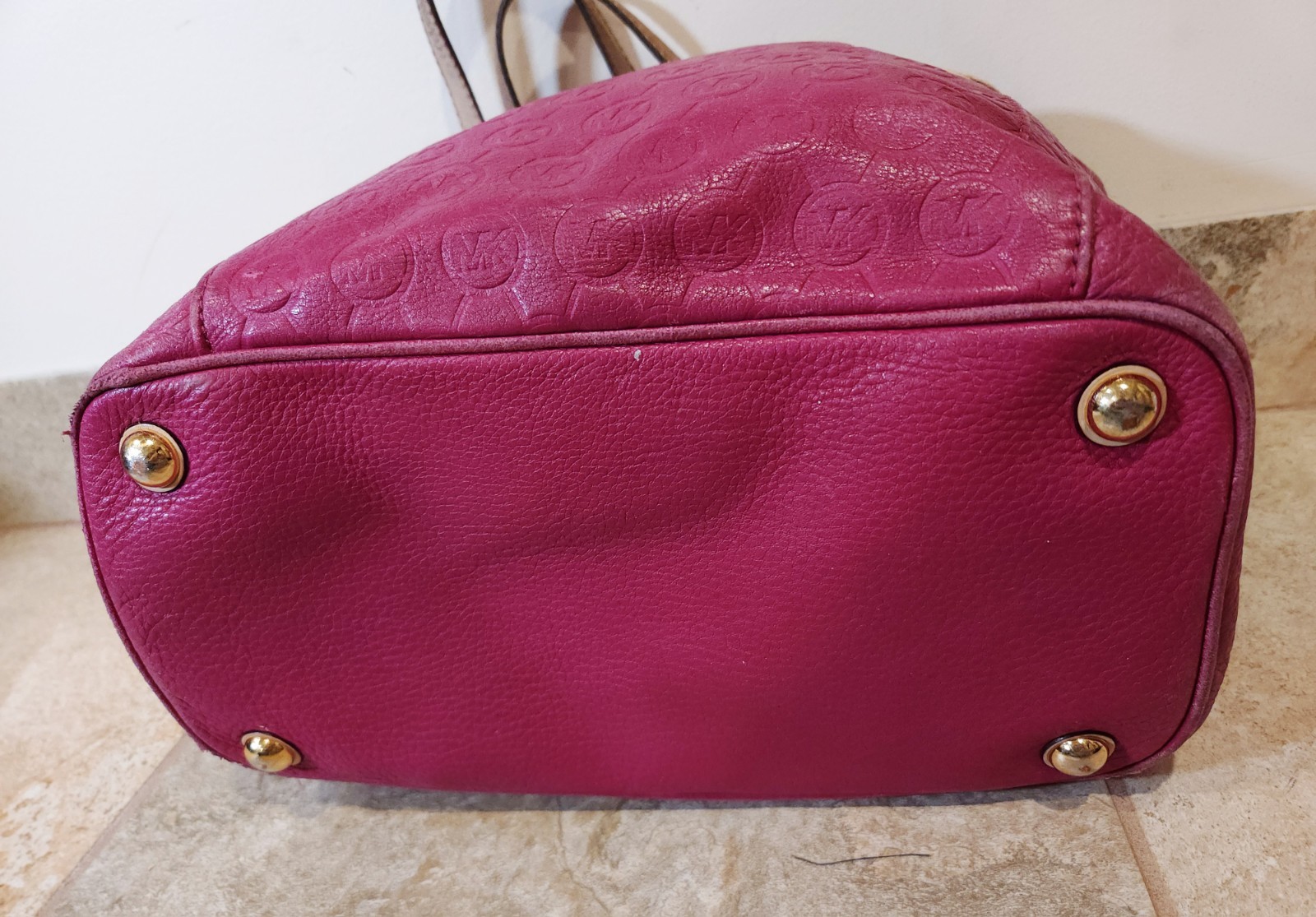 Michael Kors | Large Magenta Pink Leather MK Logo Tote Double Handle Travel Bag