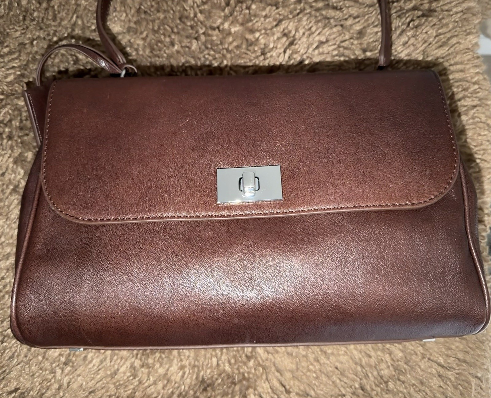 J.Crew Evie Shoulder Bag Classic Purse Carryall in Luxe Leather Washed Brown NWT