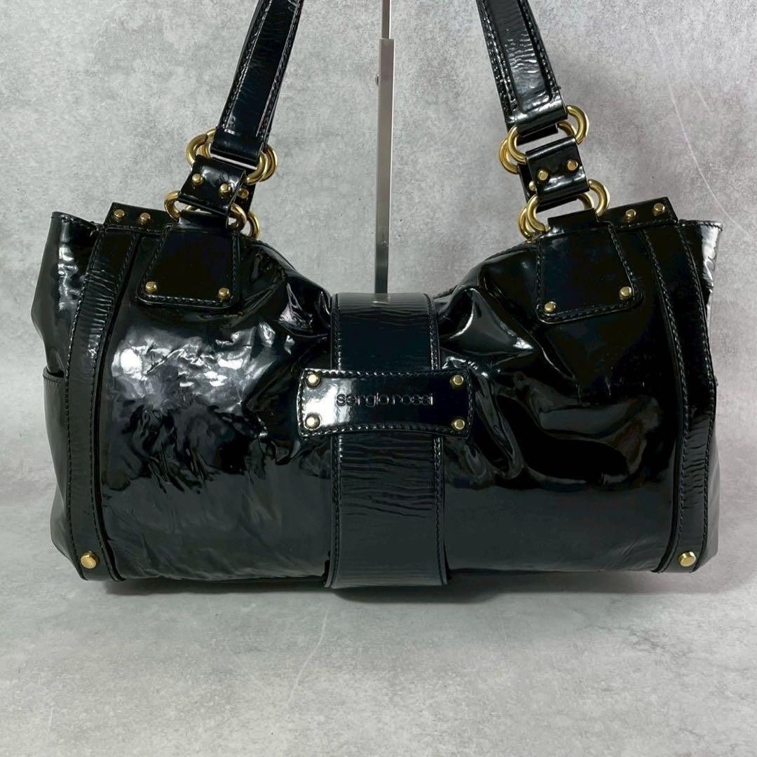 Sergio Rossi Shoulder bag Patent leather Black Vintage From Japan Y2K