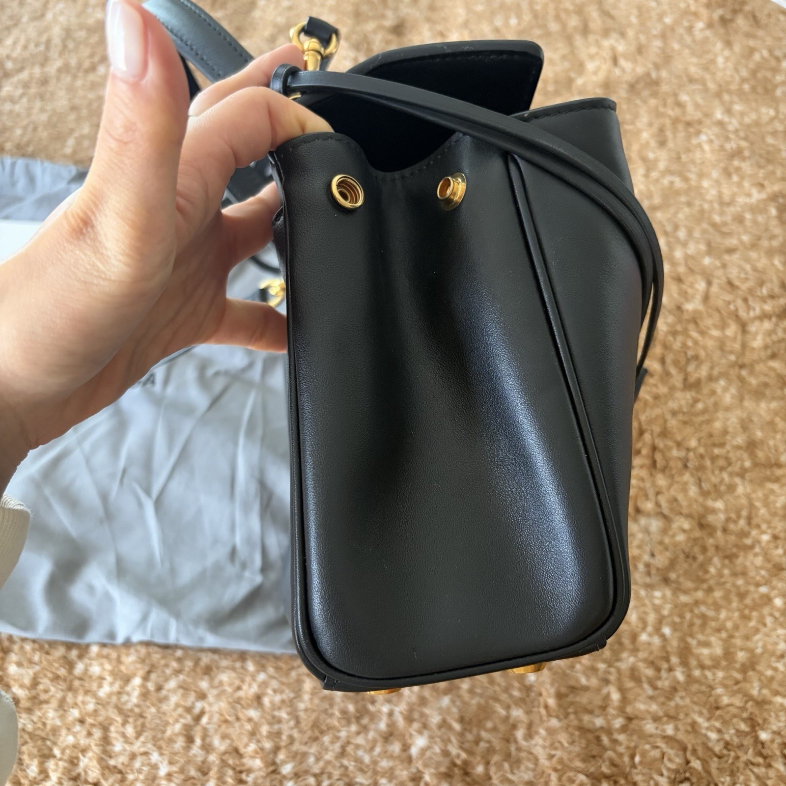 $2990 Balenciaga Black Mini Rodeo Handbag with Brushed Gold Hardware