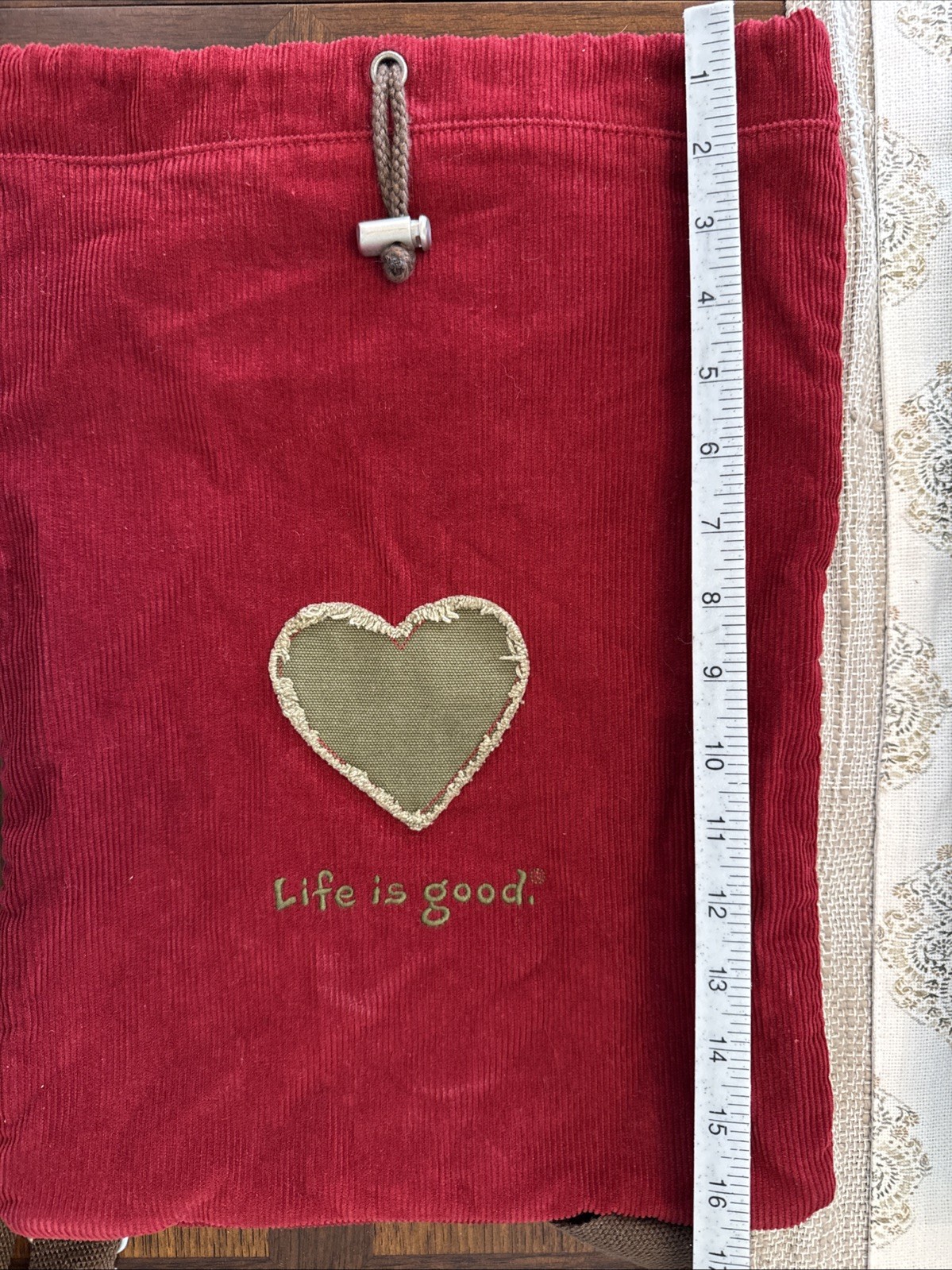 Life Is Good Maroon Corduroy Backpack Approximately 17 Inches Long