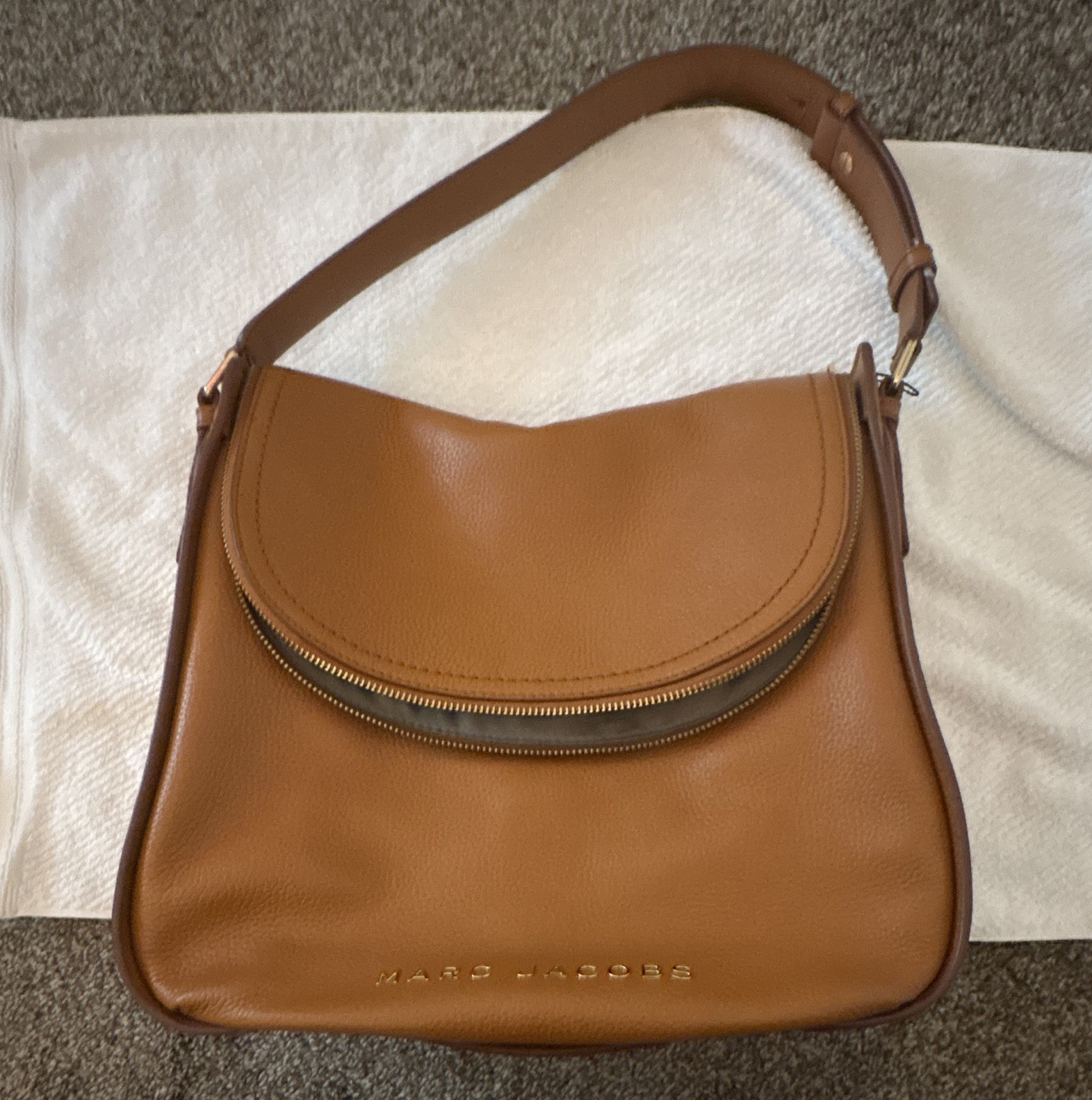 Marc Jacobs Brown Shoulder Bag w/ Front Zip Pocket, Gold Hardware, Zip Close