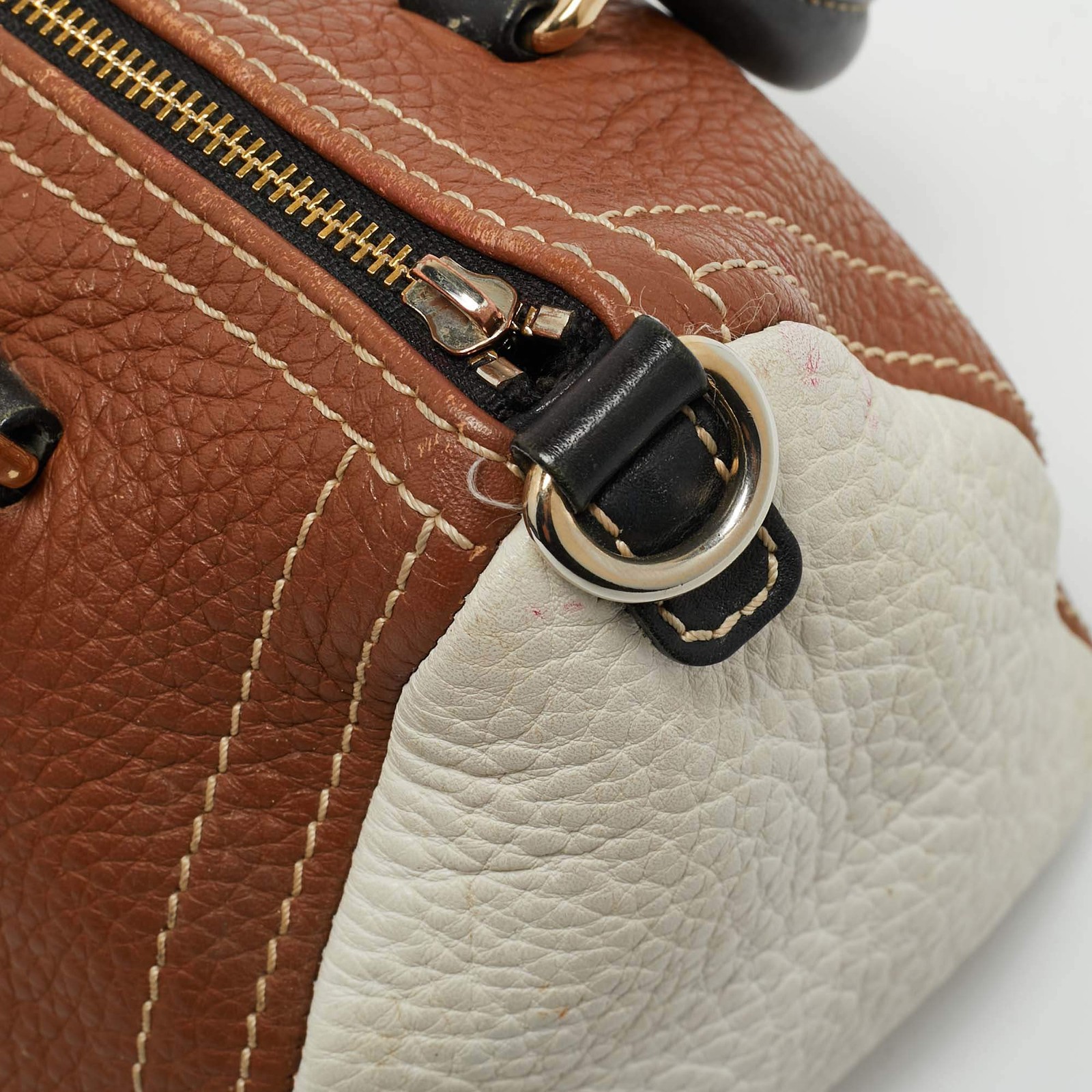 CH Carolina Herrera Andy Mini Tri Color Leather Boston Bag