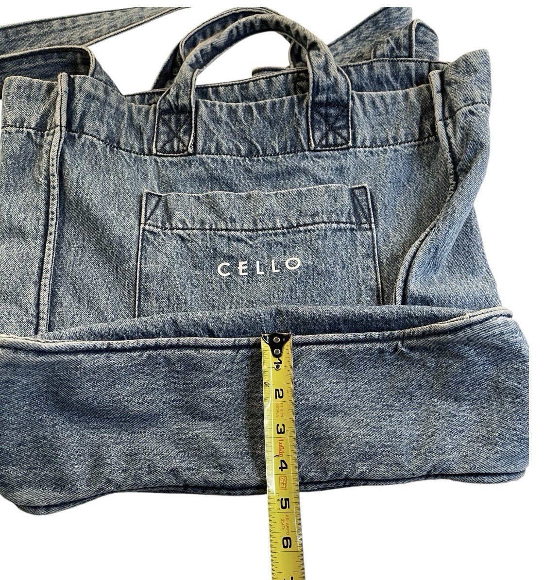 Cello denim blue Jean bag tote purse jeans pockets Medium wash
