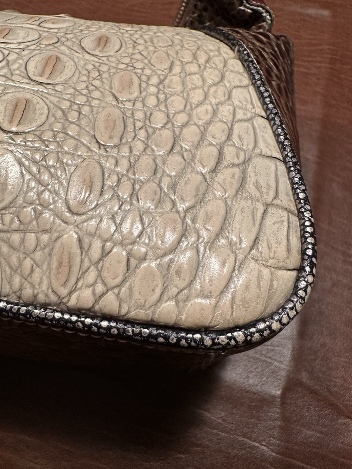 Brahmin Zipper Hobo Purse, Gorgeous w Metallic Leather Piping Accents Excellent