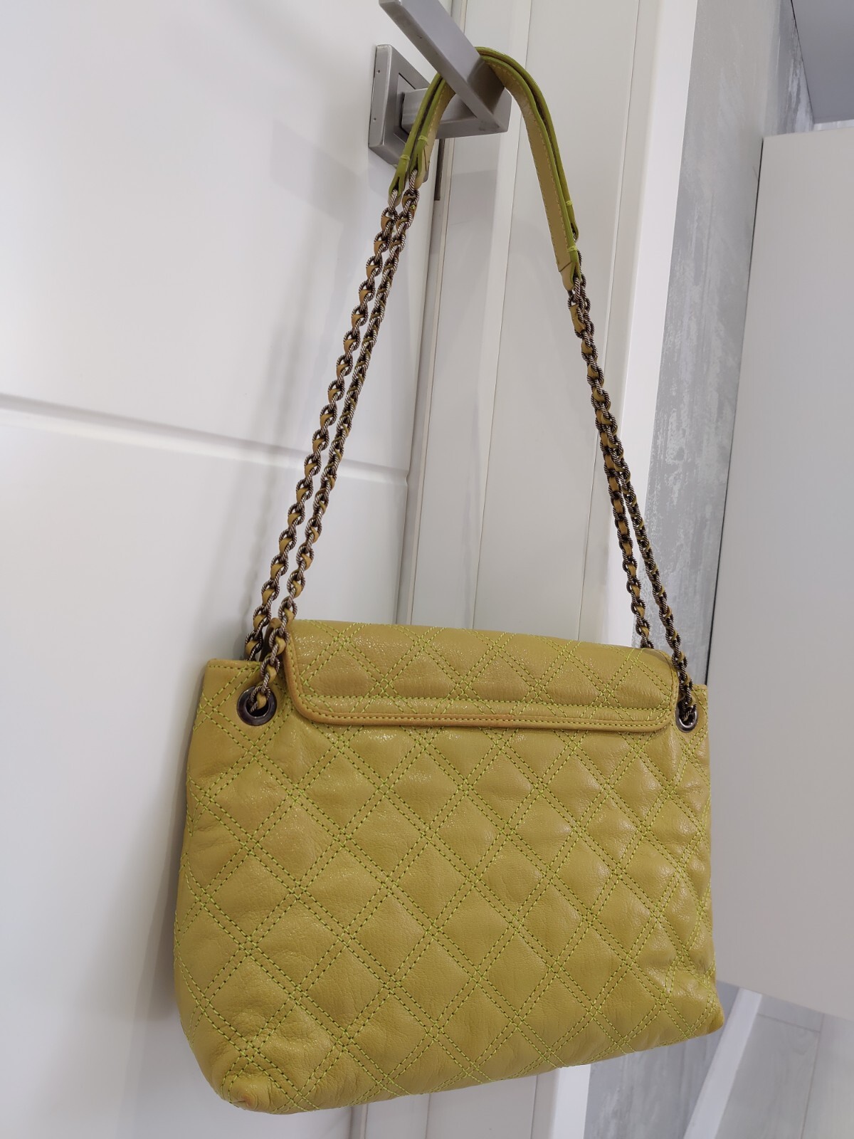 Marc Jacobs Baroque Acid Green Patent Leather Chain Crossbody Bag Shoulder Purse