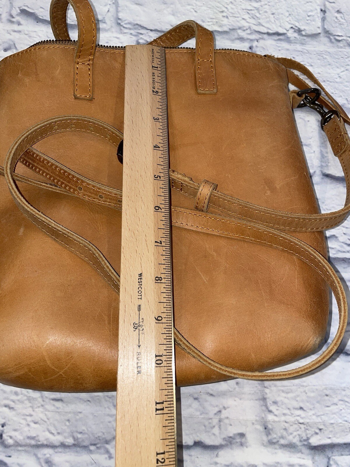 ABLE Leather ABERA Crossbody Tote Commuter Bag Purse Brown Tan Cognac Distressed