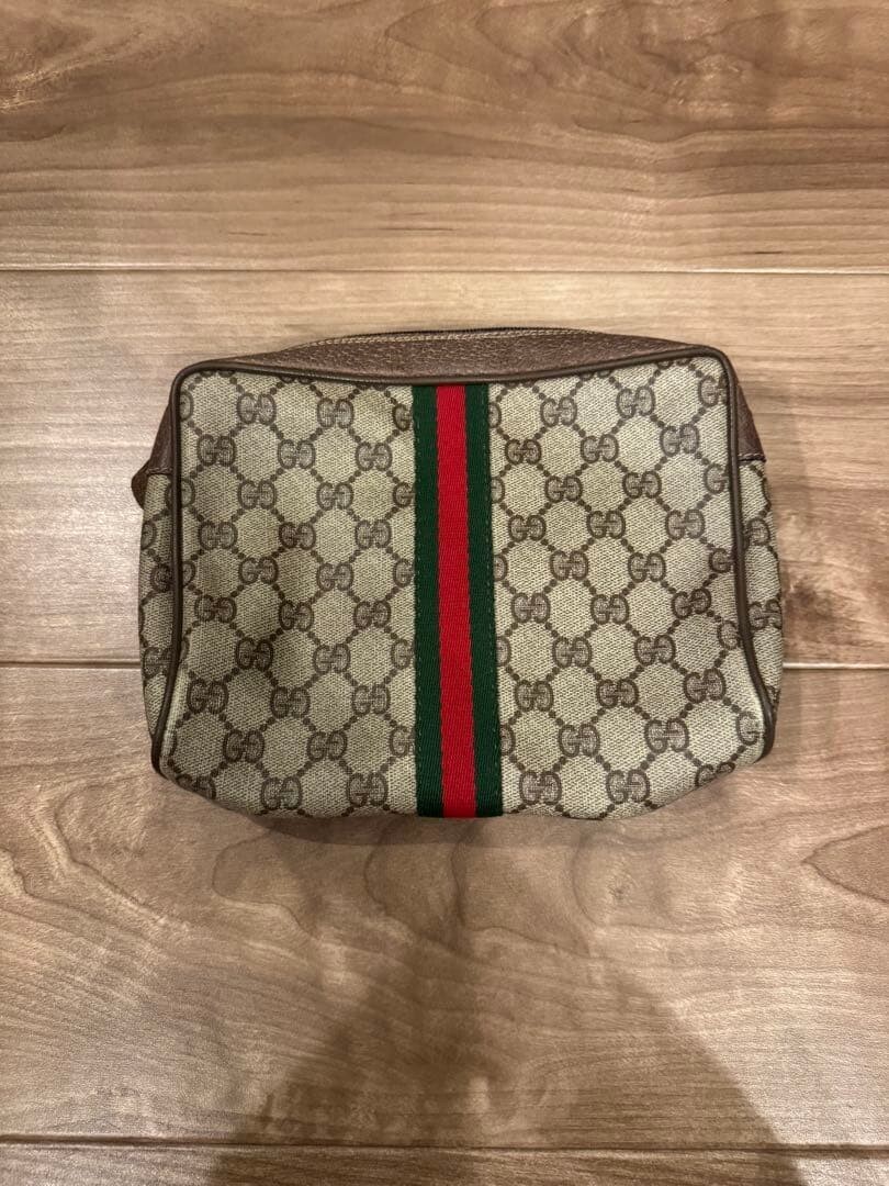 Gucci GG Web Stripe Clutch Bag Brown Leather Vintage Mini Women’s 22cm 17cm