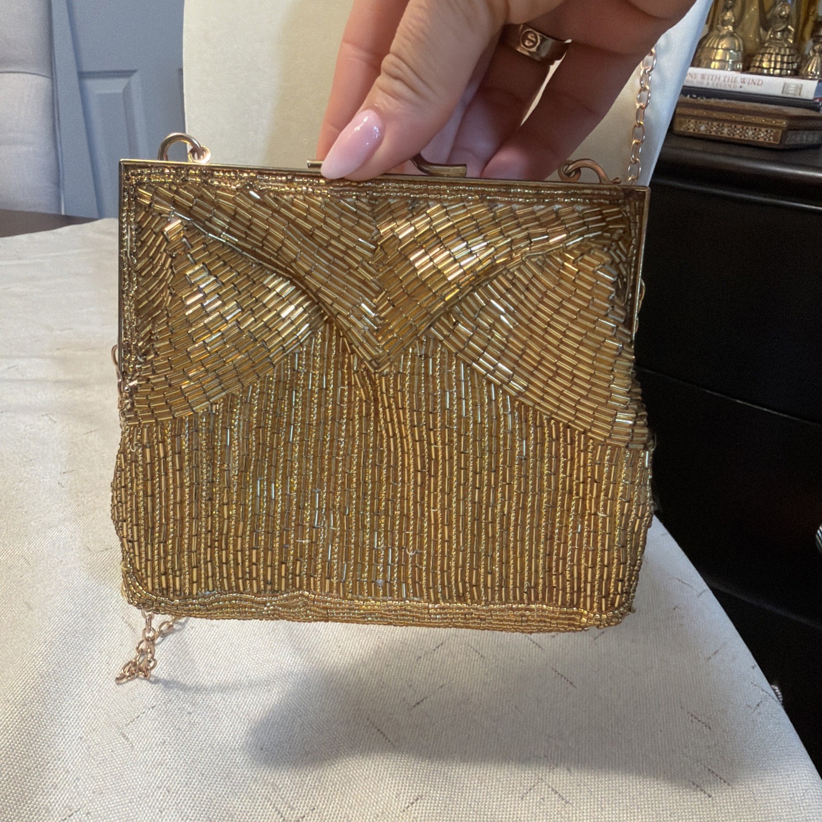 Magid Gold Beaded Evening Bag Hand Made in Hong Kong