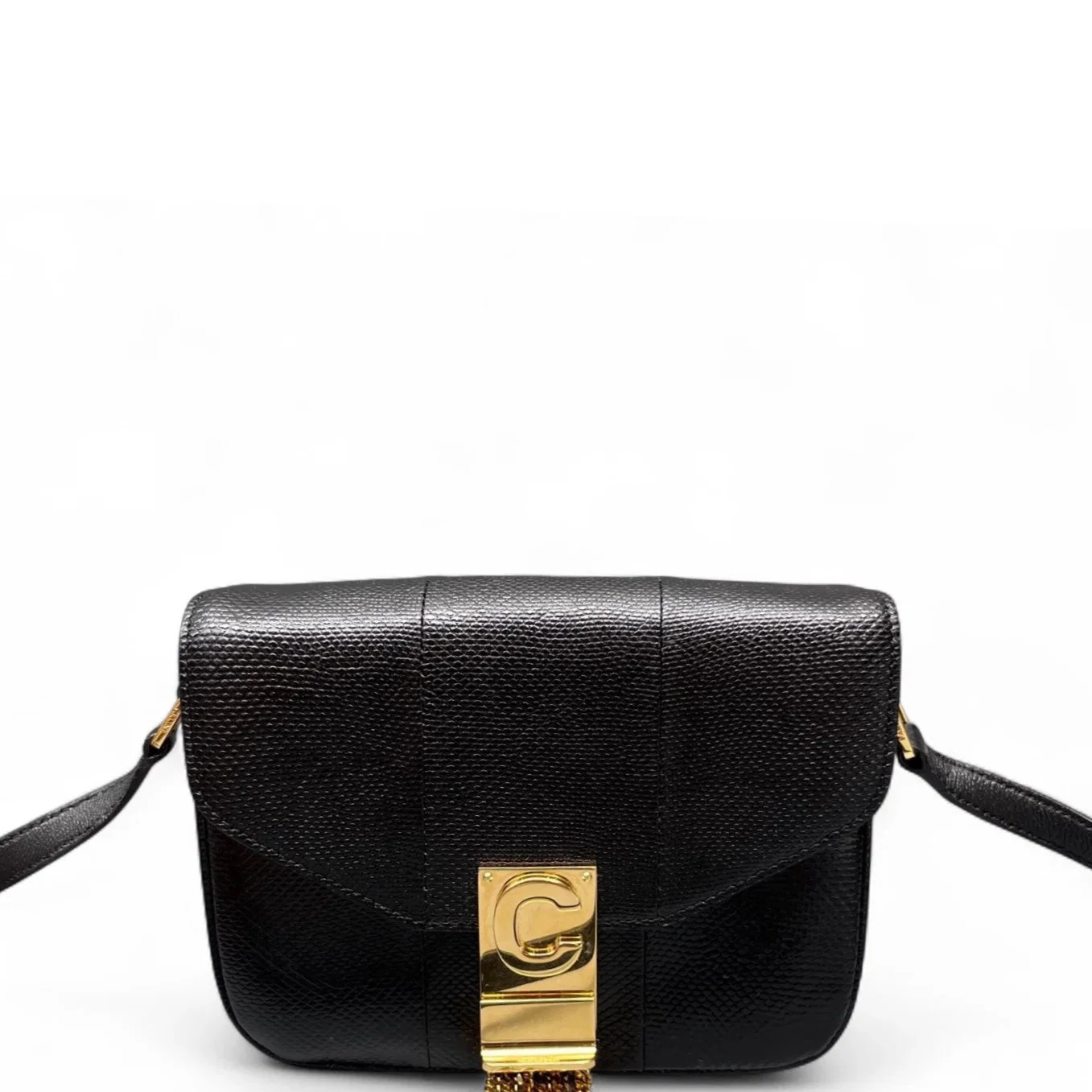 Celine Shoulder Bag Black Calfskin Lizard Embossed Calfskin (ws071526a0r)