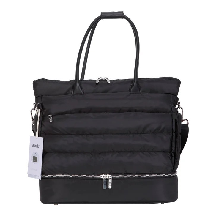 iPack Puffy Fashion Tote Luggage Bag Travel Adjustable Strap Laptop Pocket Black