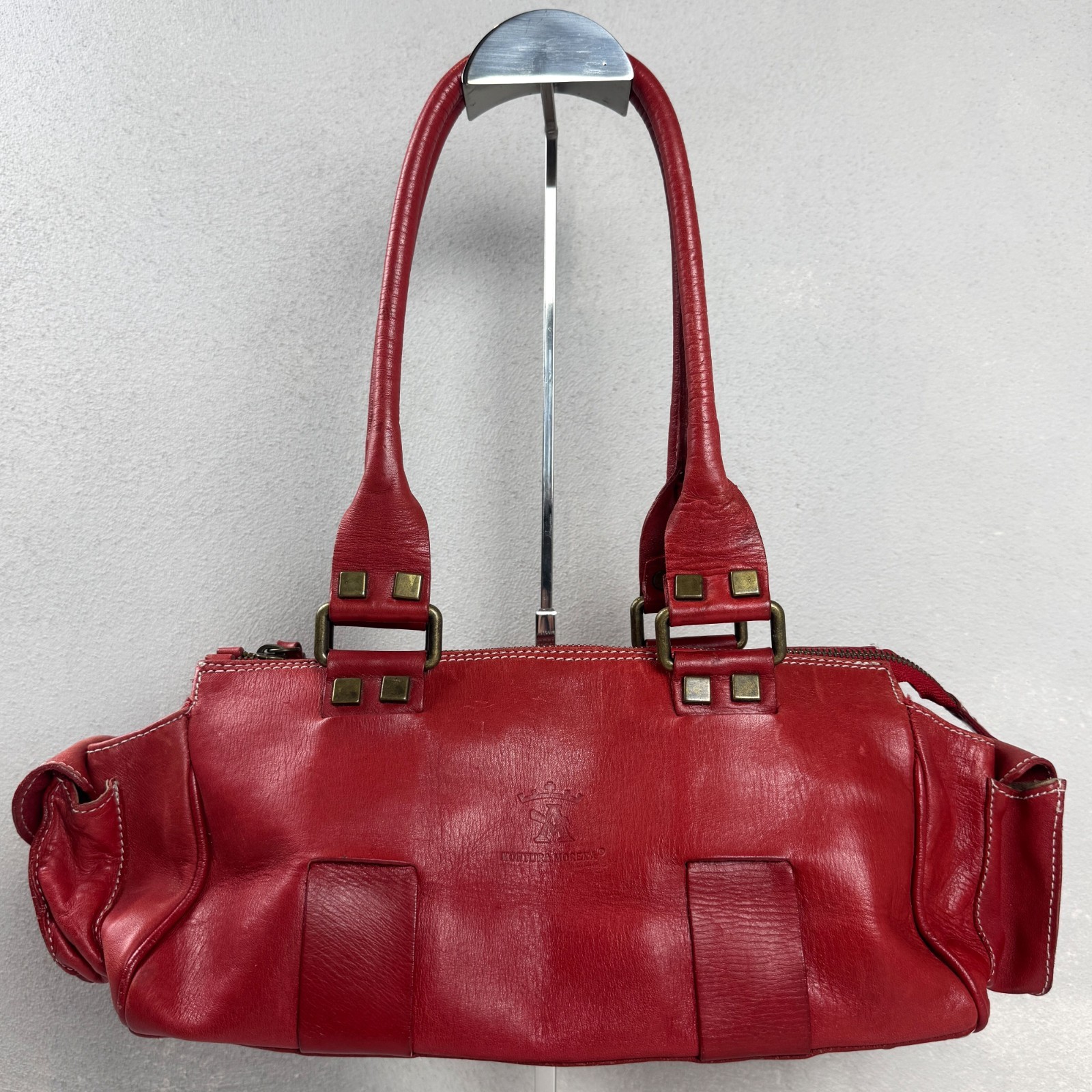 Contura Firenze Red Genuine Leather Shoulder Bag Vintage Y2K Handbag Italy