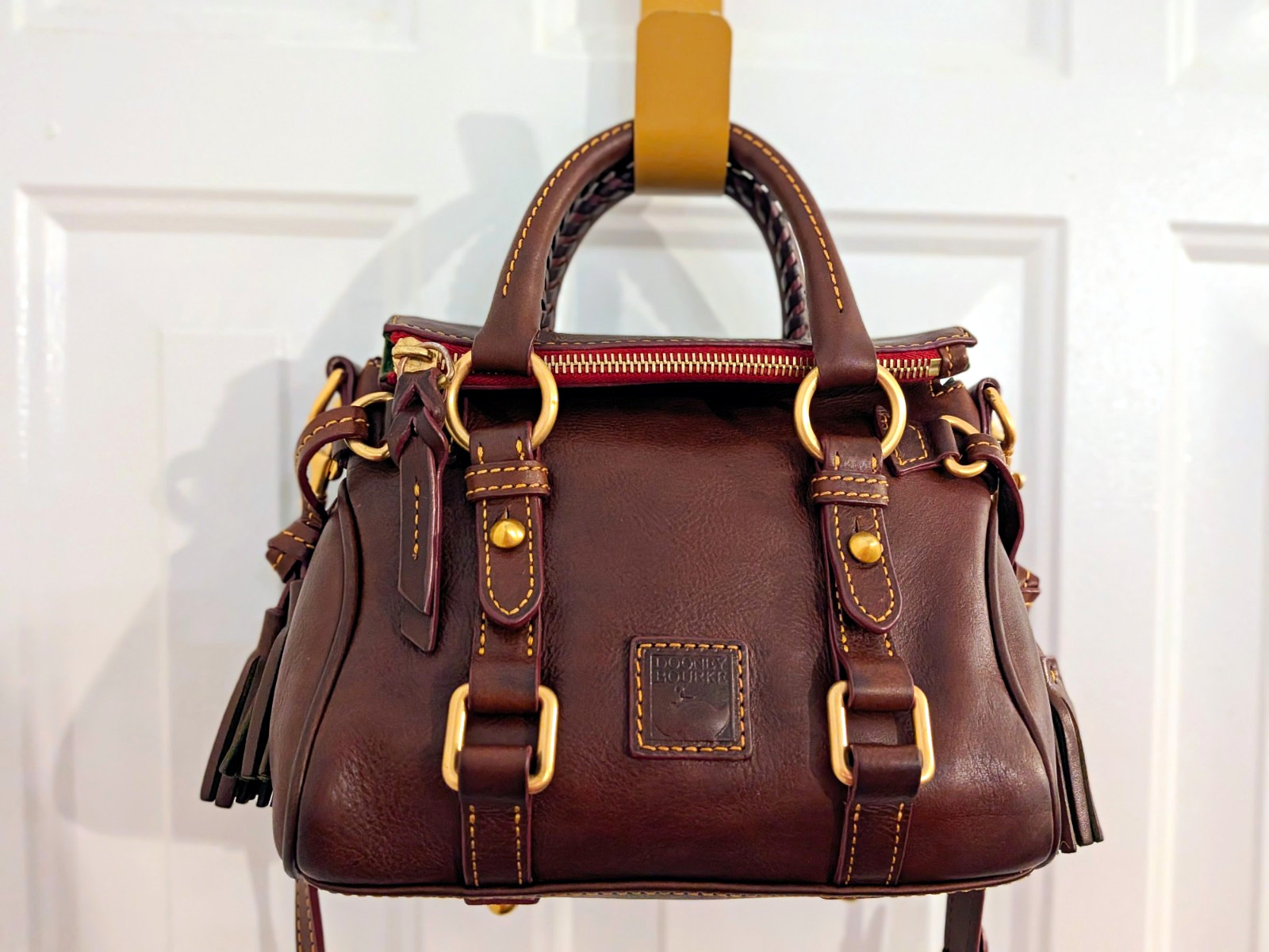 Dooney & Bourke Florentine Leather Nano Satchel Crossbody Bag Chestnut Brown