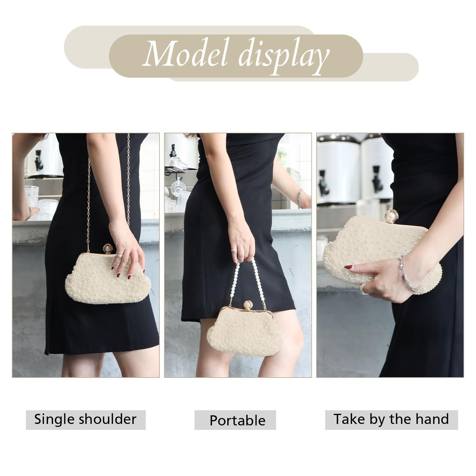 Women Pearl Evening Handbag Crystal Beaded Clutch Purse for Weddings Parties