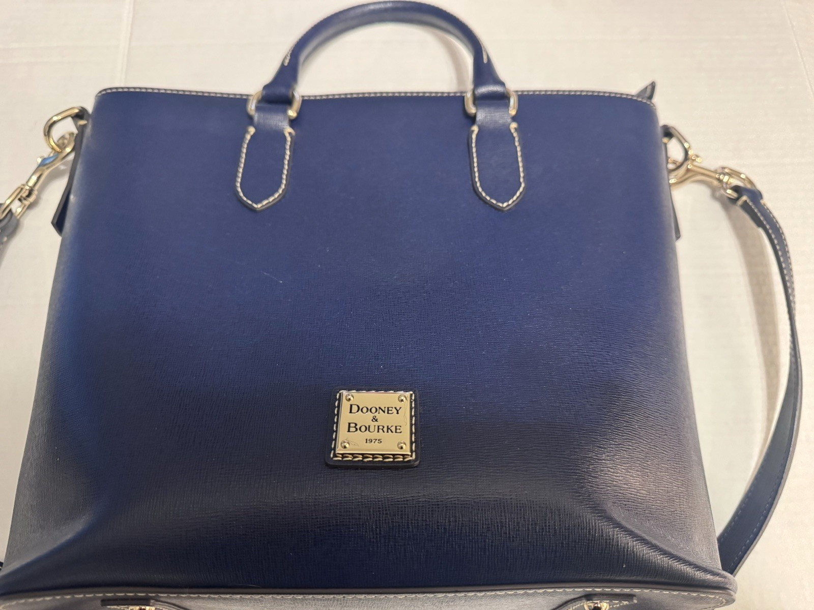 Dooney & Bourke Saffiano Editor’s Tote Deep Marine Blue Clean 11.5 inches tall