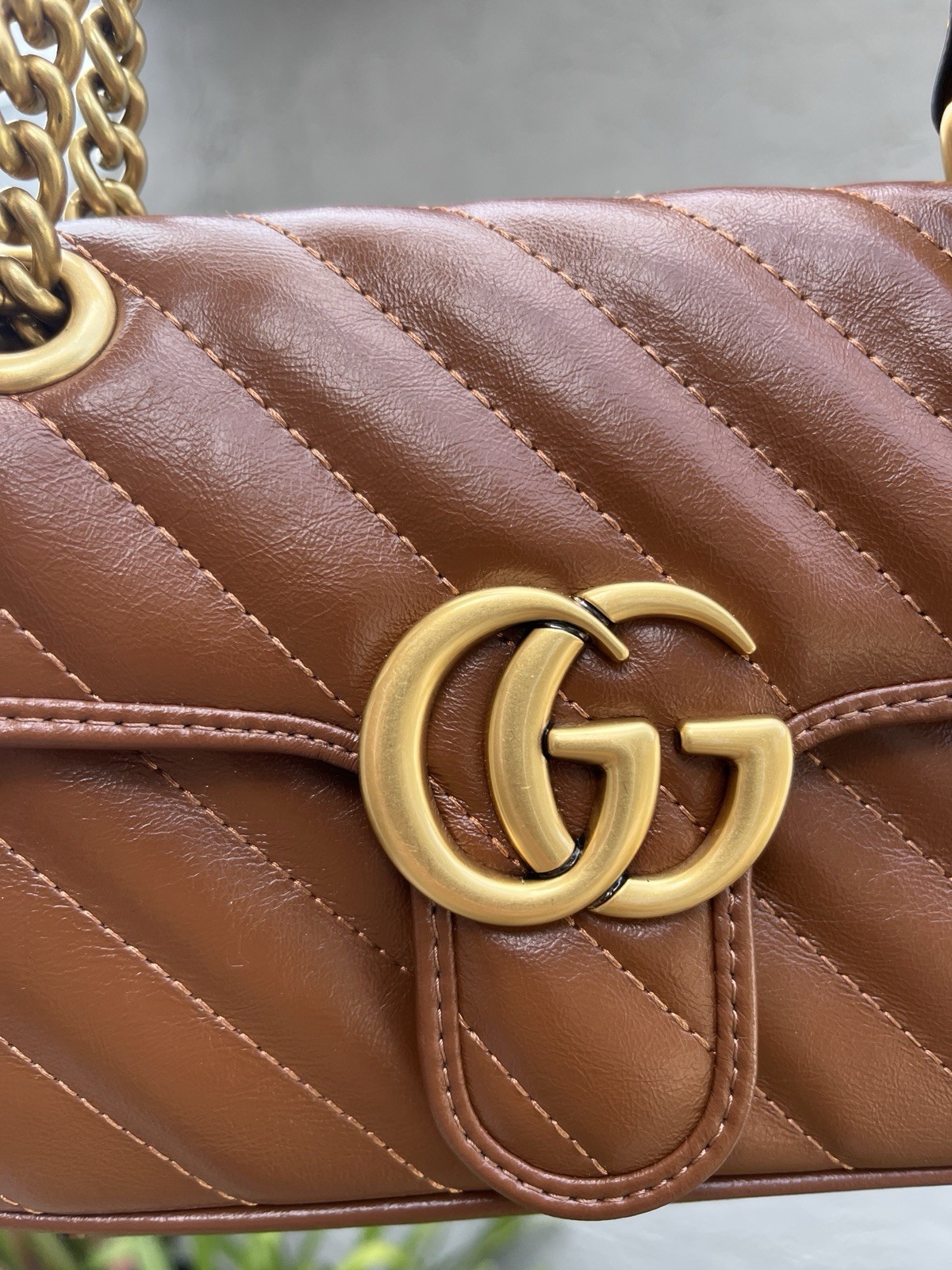 Gucci GG Marmont Brown Quilted Chain Strap Shoulder Bag w/ Dust Bag
