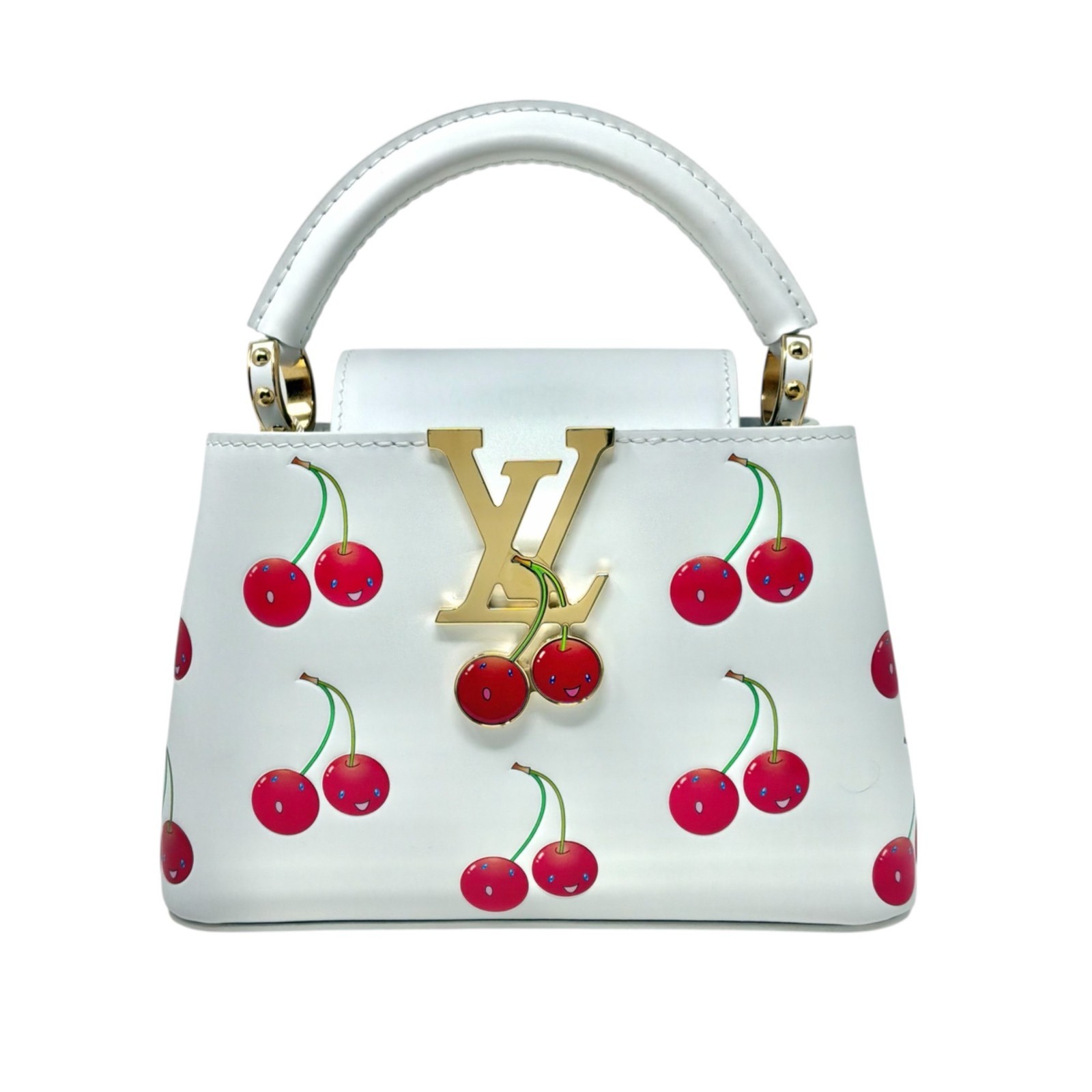 LOUIS VUITTON x Takashi Murakami Capucines Mini White Leather Cherry Handbag M13