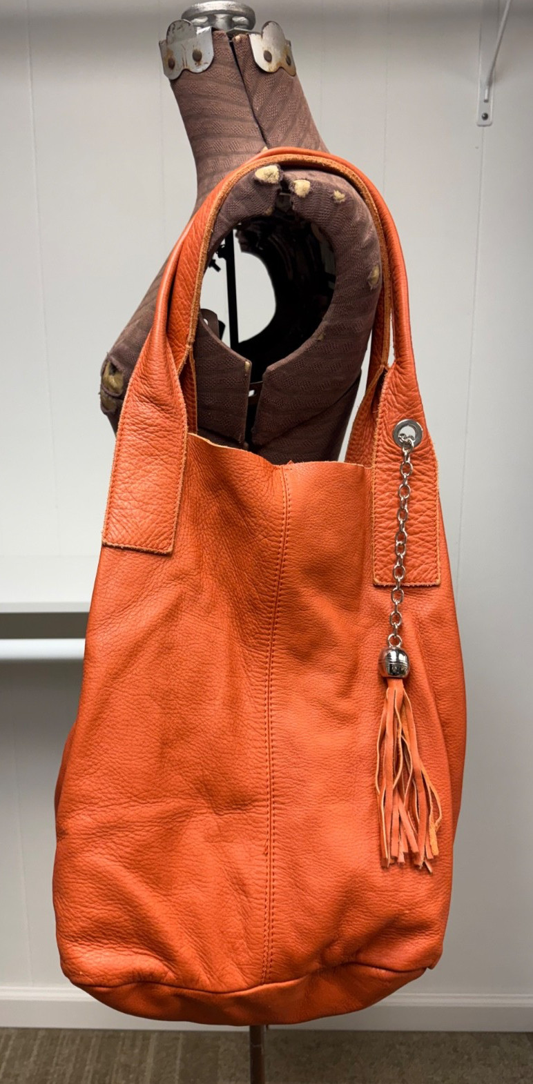 Nardelli Burnt Orange Soft Italian Leather Unstructured Hobo Shoulder Bag