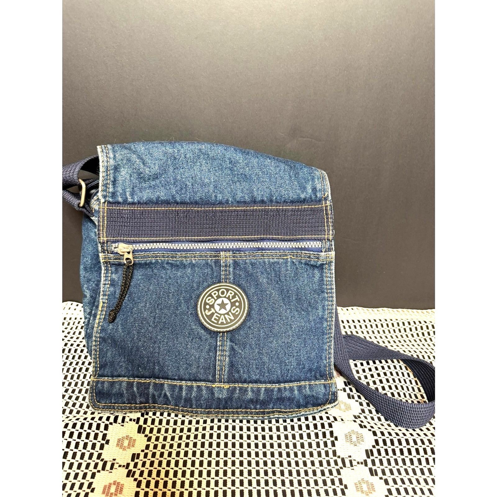 Sports Jeans Denim Crossbody Bag Blue Messenger Shoulder Purse Multi Pocket Y2K