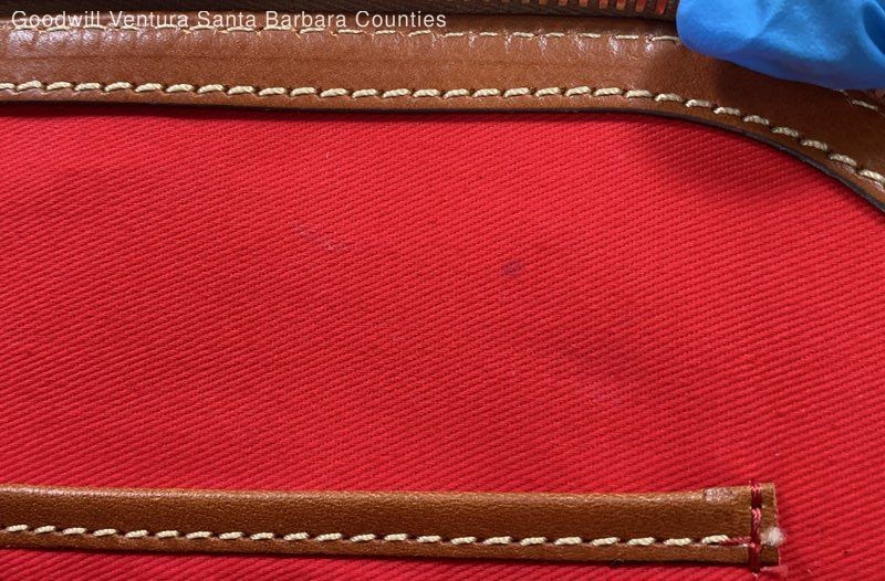 Dooney & Burke Cream and Brown Pebbled Leather Satchel Purse with Strap