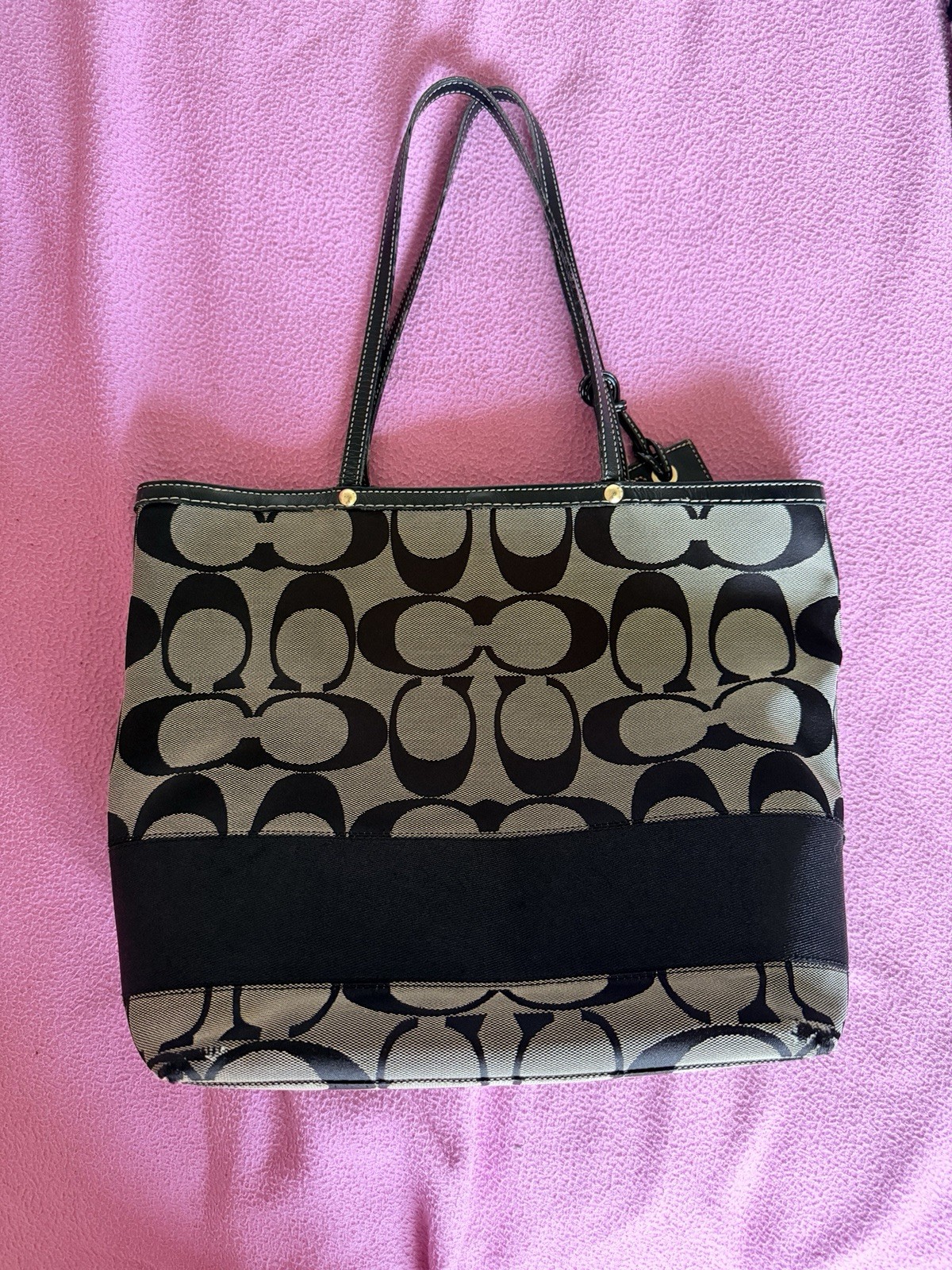COACH SIGNATURE STRIPE BLACK & GRAY MONOGRAM JACQUARD TOTE BAG