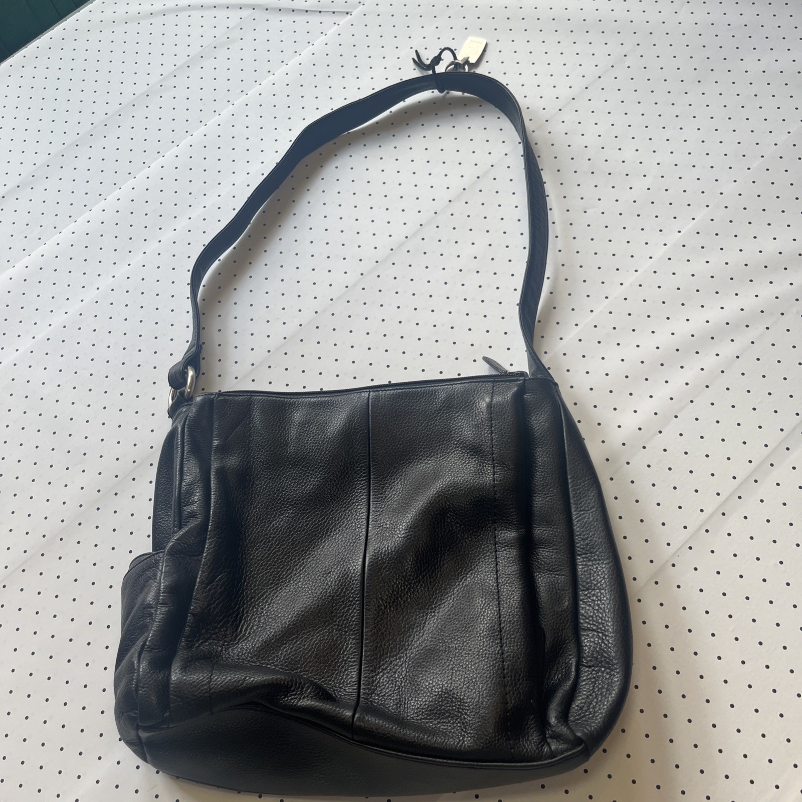 Rolfs Genuine Leather Hobo Shoulder Bag Black Organizer Zip Pocket