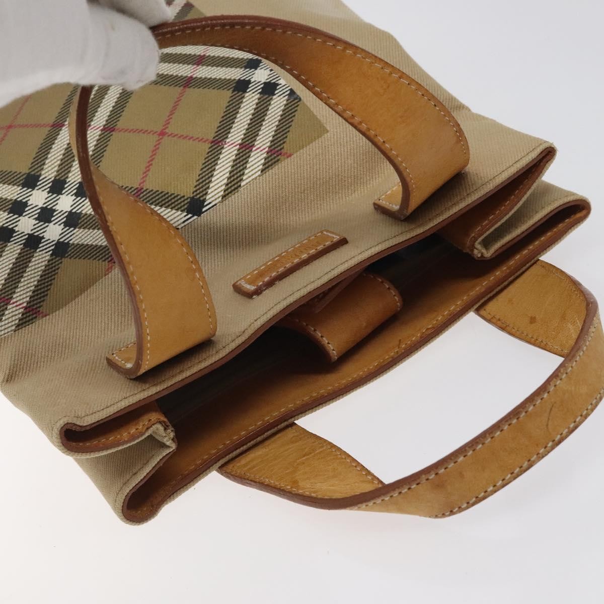Burberrys Nova Check Blue Label Hand Bag Canvas Brown Auth ti2966