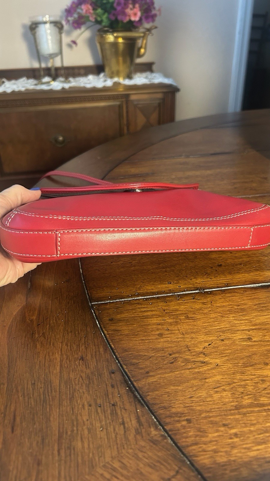 Bandolino Red Leather Envelope Crossbody Clutch Purse Shoulder Bag Vintage