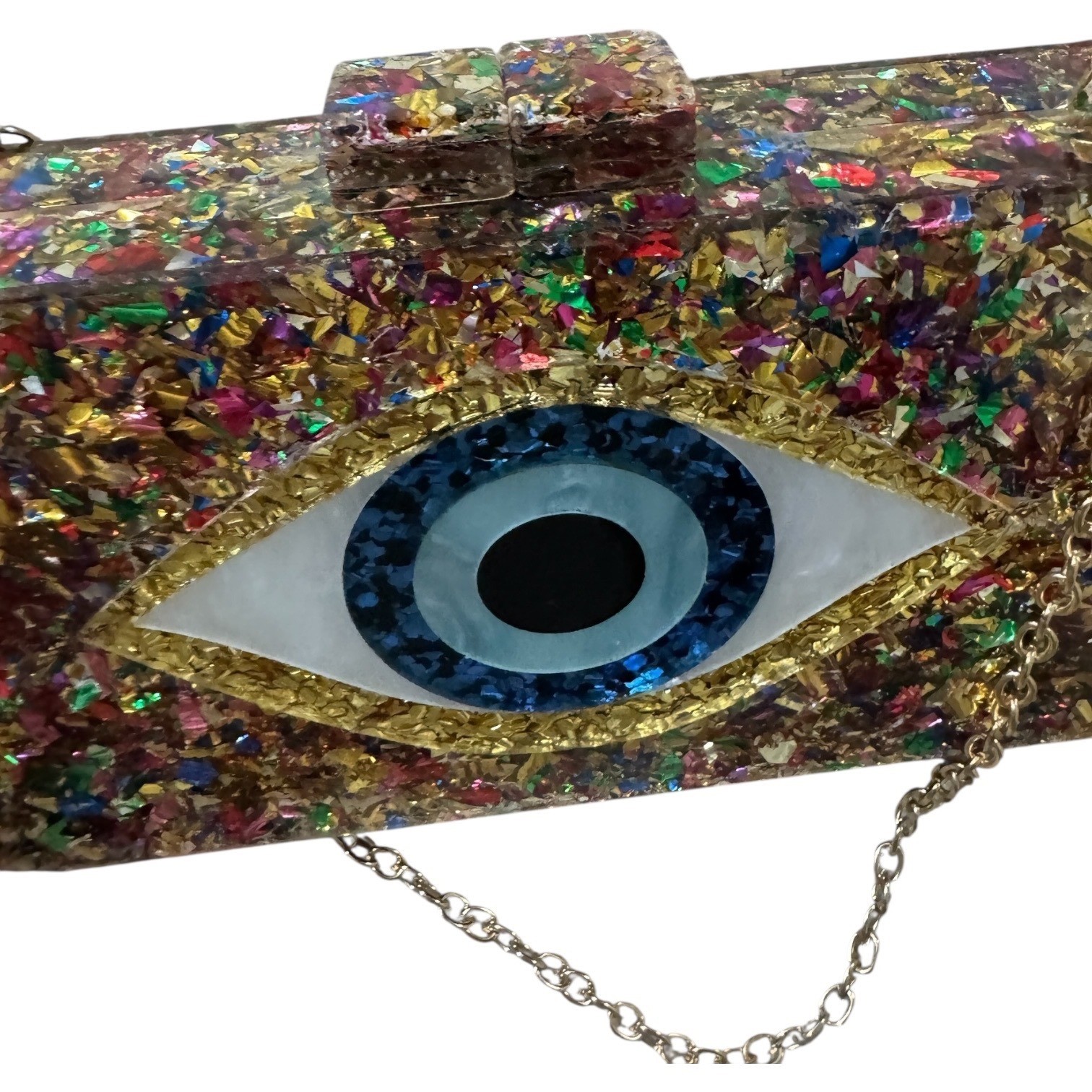 Evil Eye Clutch Purse Resin Confetti Sparkle Crossbody Chain Strap Party