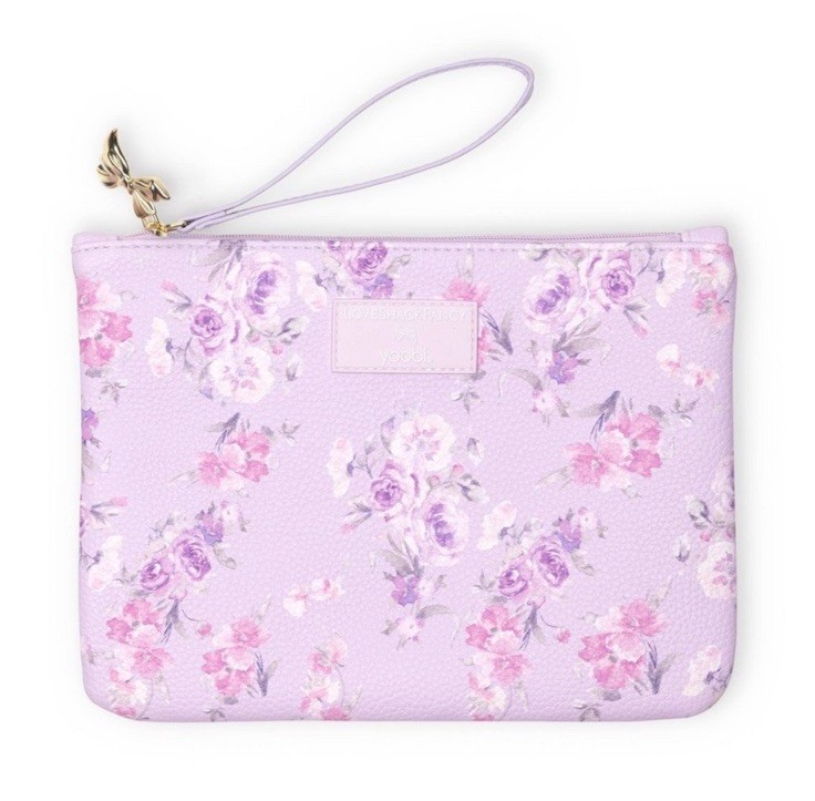 LoveShackFancy Target Yoobi Accessory Pouch Lavender Floral Flat Zip Hibiscus 🌺