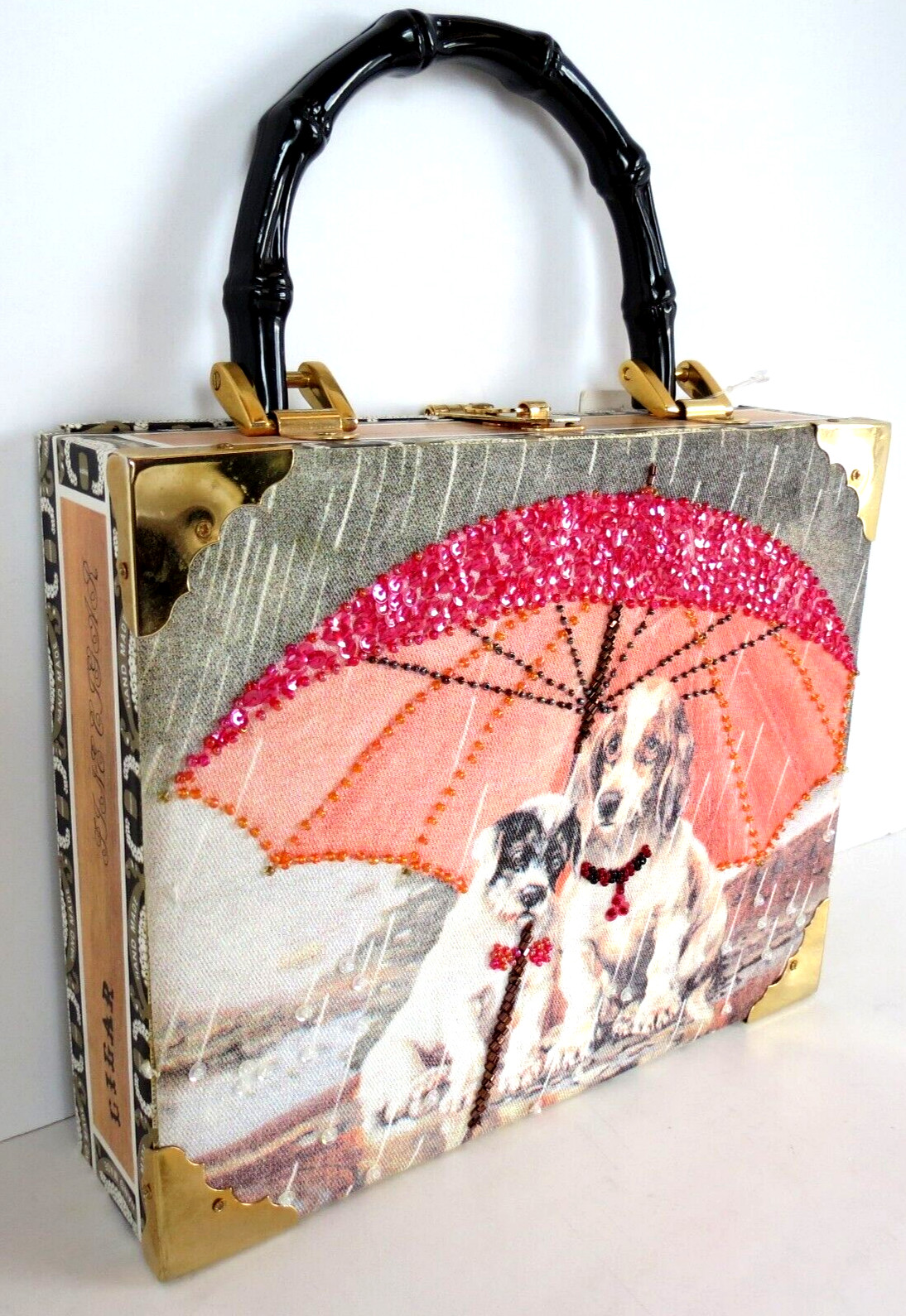NEW – Vintage Braciano Fine Cigar Wood Box Purse – Dogs
