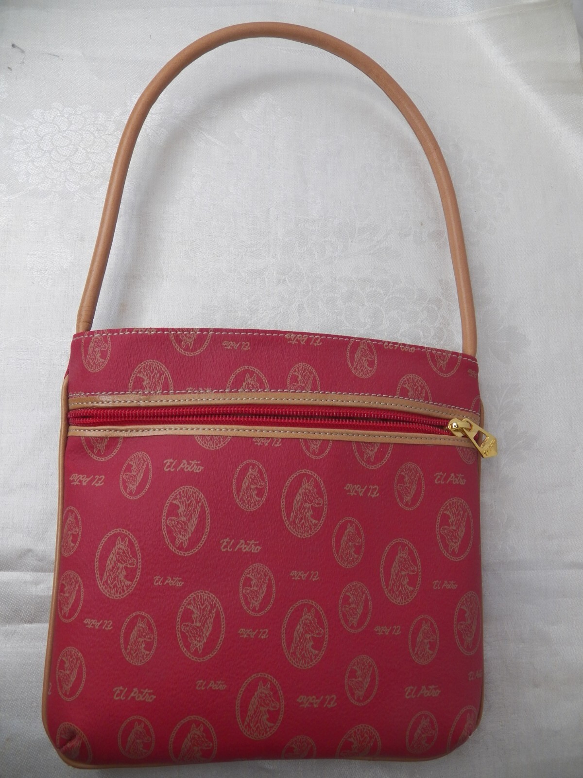 EL POTRO HANDBAG SMALL RED & CAMEL W/ LOGO ON HARDWARE HORSES
