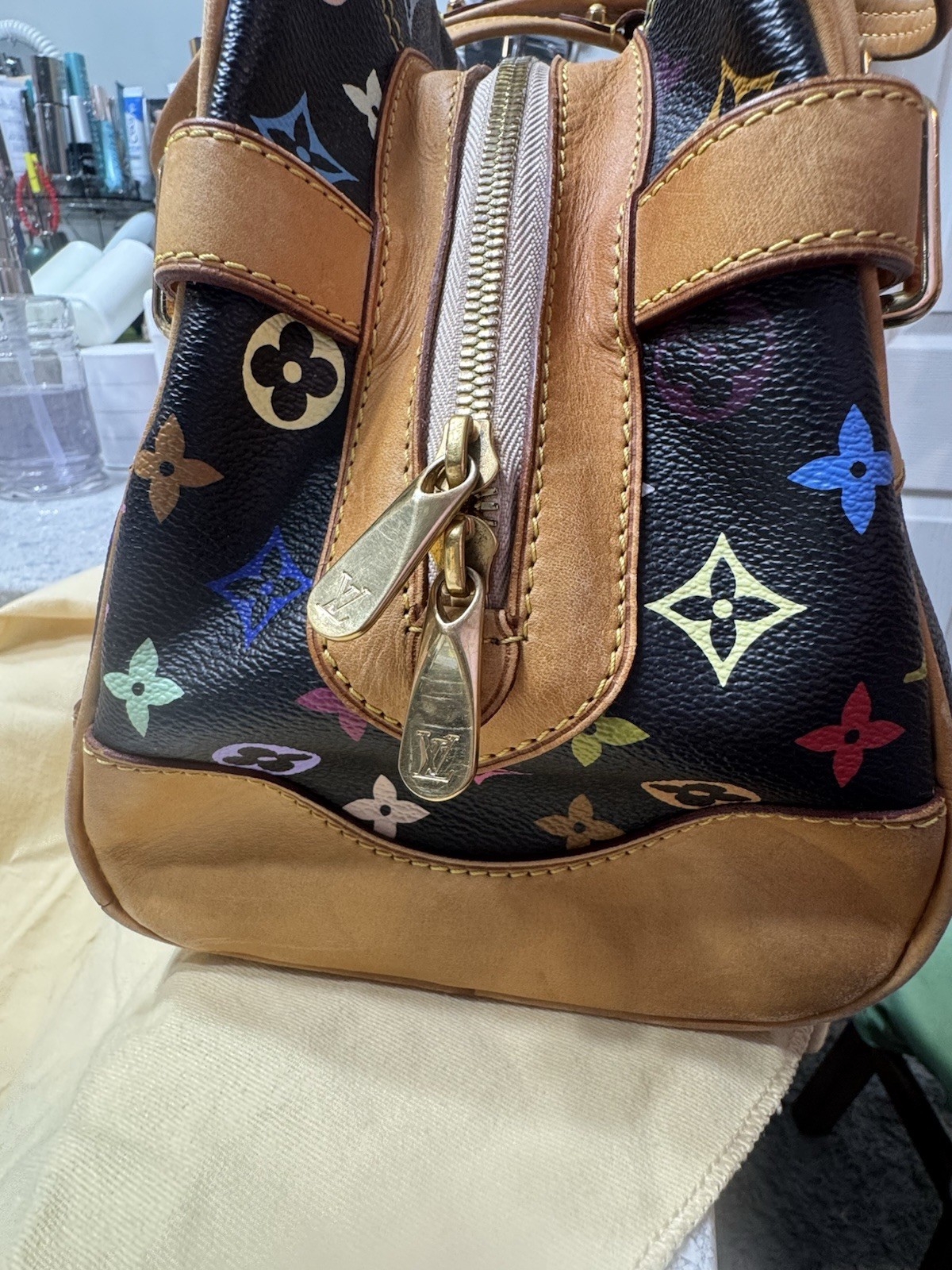 Louis Vuitton Murakami Multicolore Monogram Satchel Top Handle Zip Buckle COA