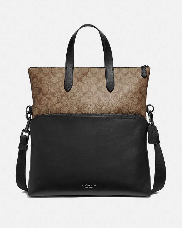 Coach Graham Foldover Tote /Crossbody Bag in Signature Canvas refined leather