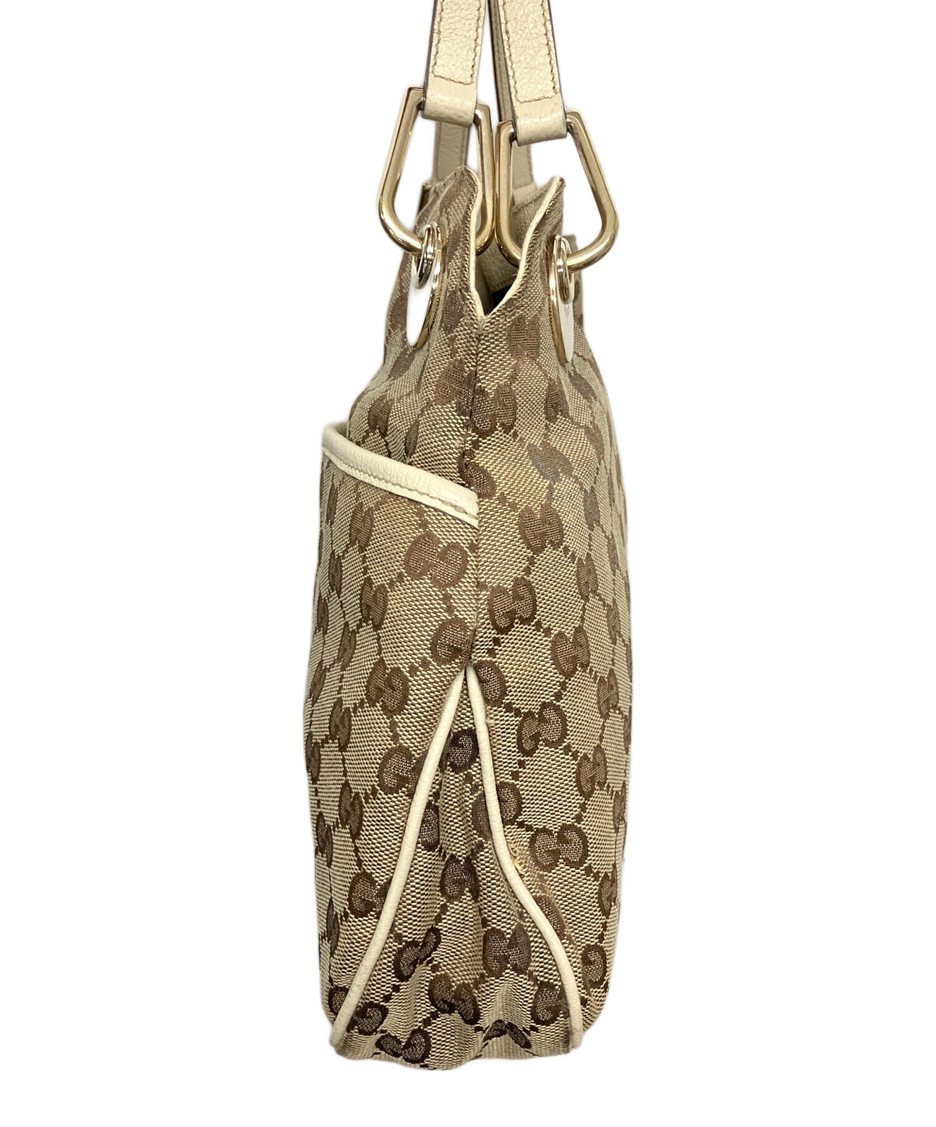Gucci GG Monogram Canvas Beige Handbag Womens Gold Hardware 121023 39cm 23cm