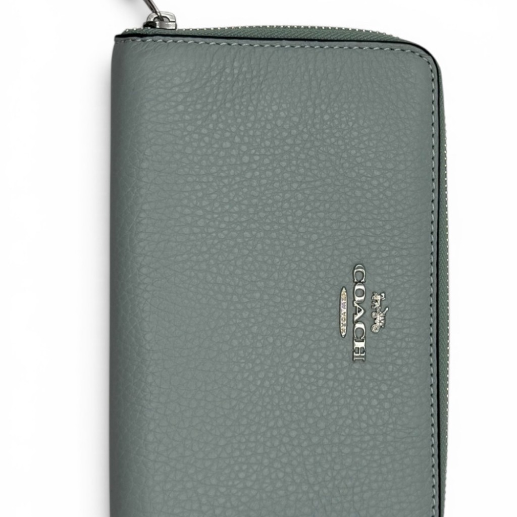Coach Pebbled Leather Wallet in Slate Teal with Silver Hardware