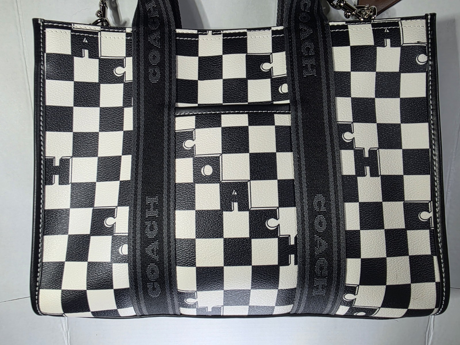 NWT Coach Smith Tote With Checkerboard Print Silver/Black/Chalk CR101