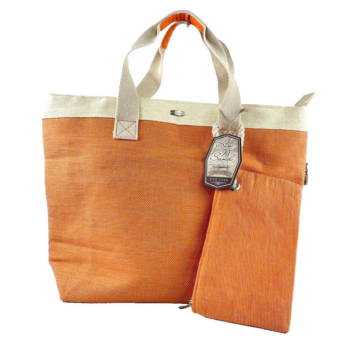 Sun ‘N’ Sand Accessories Large Tote Orange Solid Zip Pocket inside Coin Bag