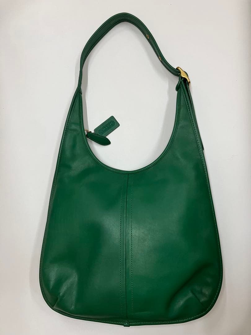 COACH Ergo 33 Shoulder Bag Green Leather 13.4×11.2×2 in Bag 9.5 in Handle Drop