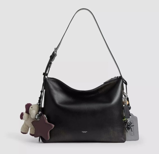 COACH Mott Messenger Bag 38 in Loved Leather with Charm CDU78 Y4B Black New