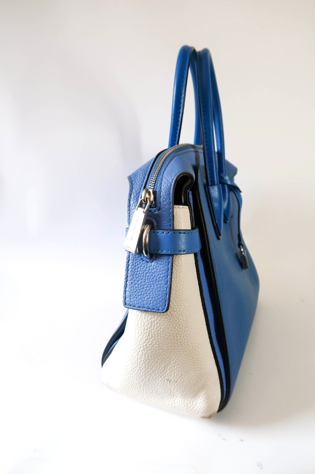 Michael Kors Sutton Tri-Color Blue Cream Leather Satchel Bag