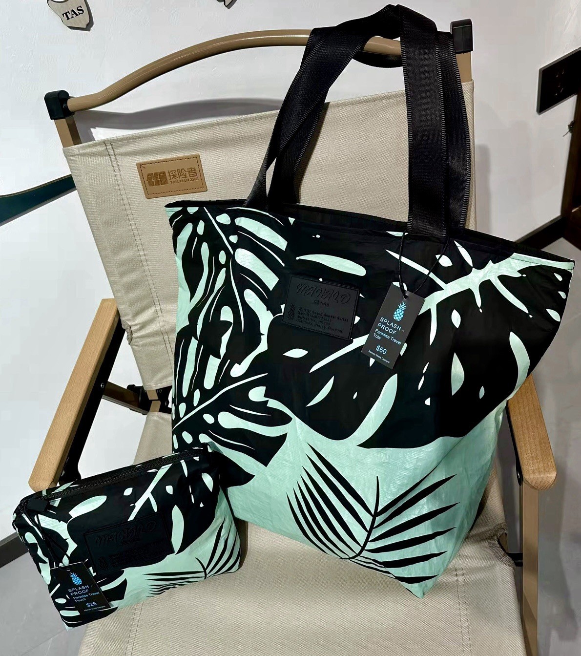 Splash Proof Tropical Travel POUCH! Blue/White CLUTCH Only