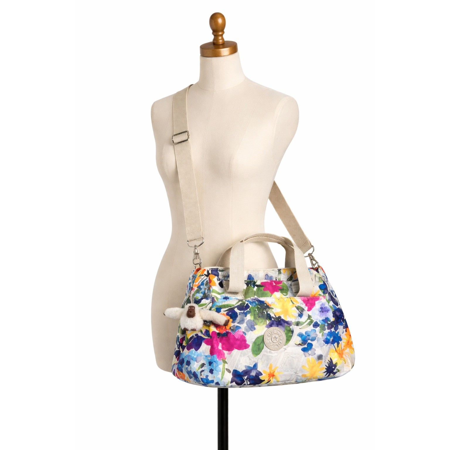 Kipling Felicity Floral Shoulder Bag Flower Power Crossbody Monkey Charm Nylon