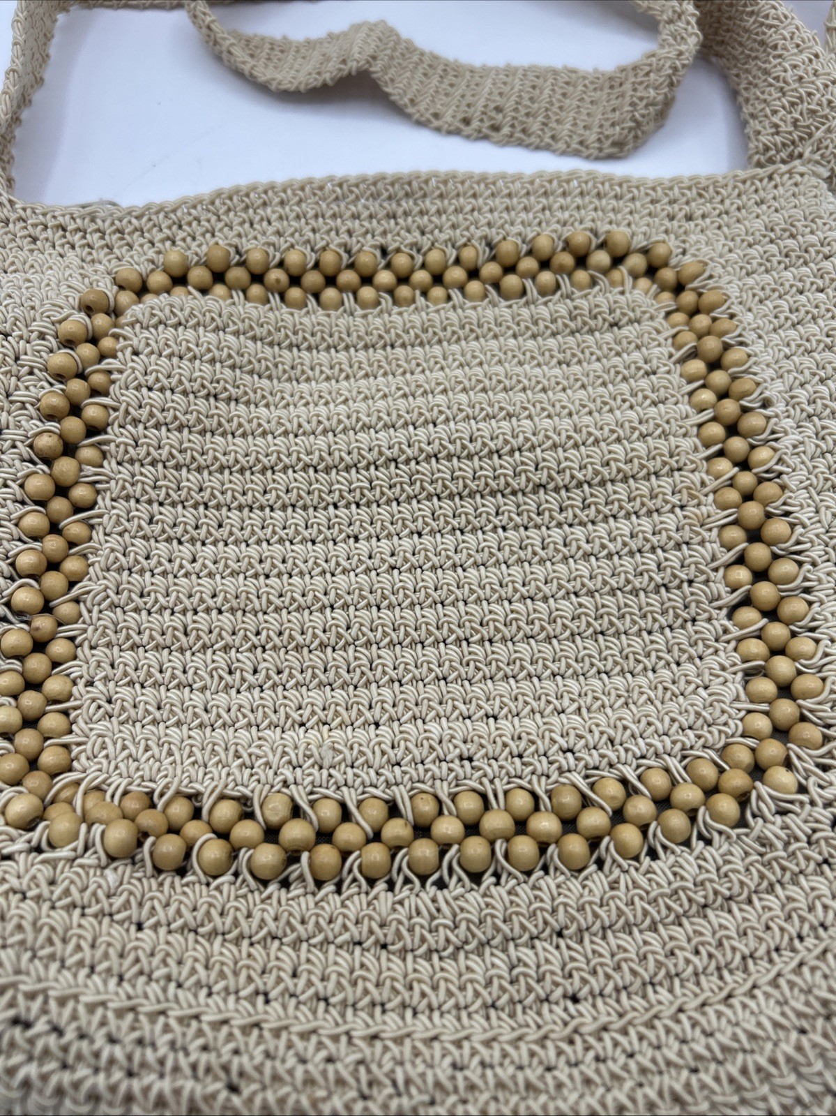 Kathie Lee Knit Beaded Crossbody Purse Cotton Blend Vintage Boho