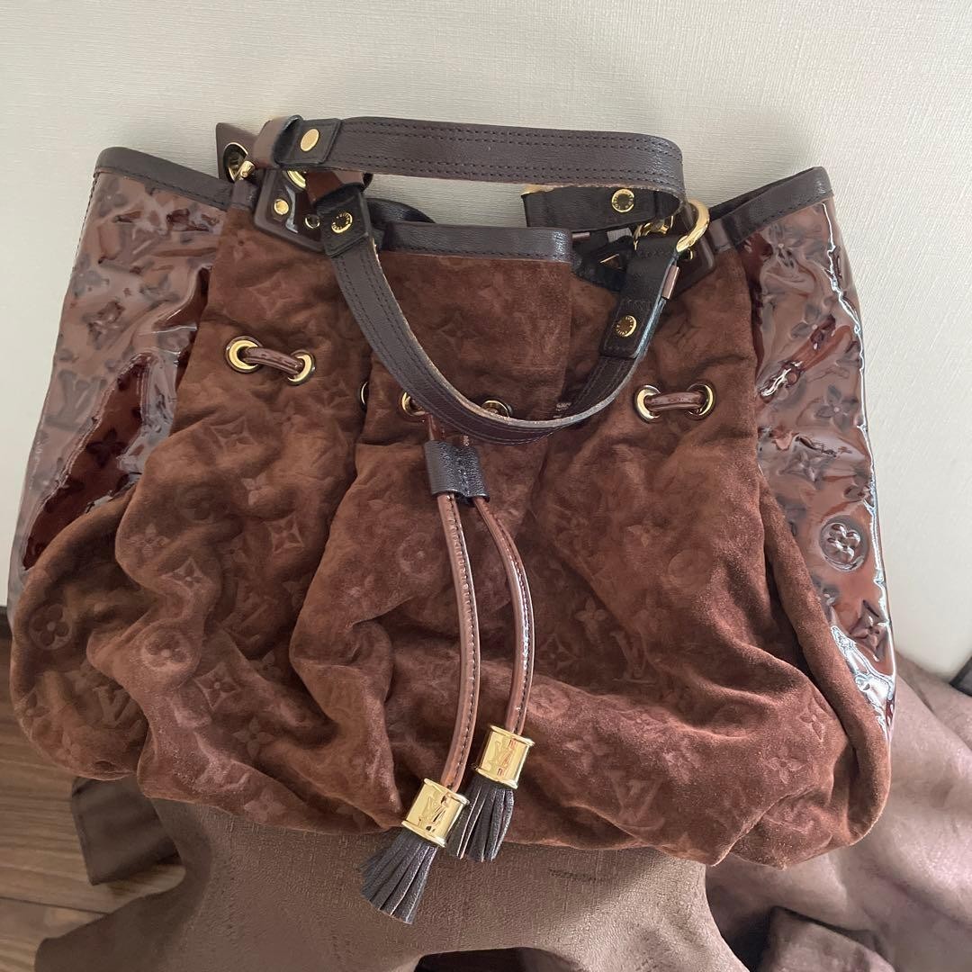 Louis Vuitton Women Suede Patent Leather Handbag Irene Tote Bag Rare Genuine JPN