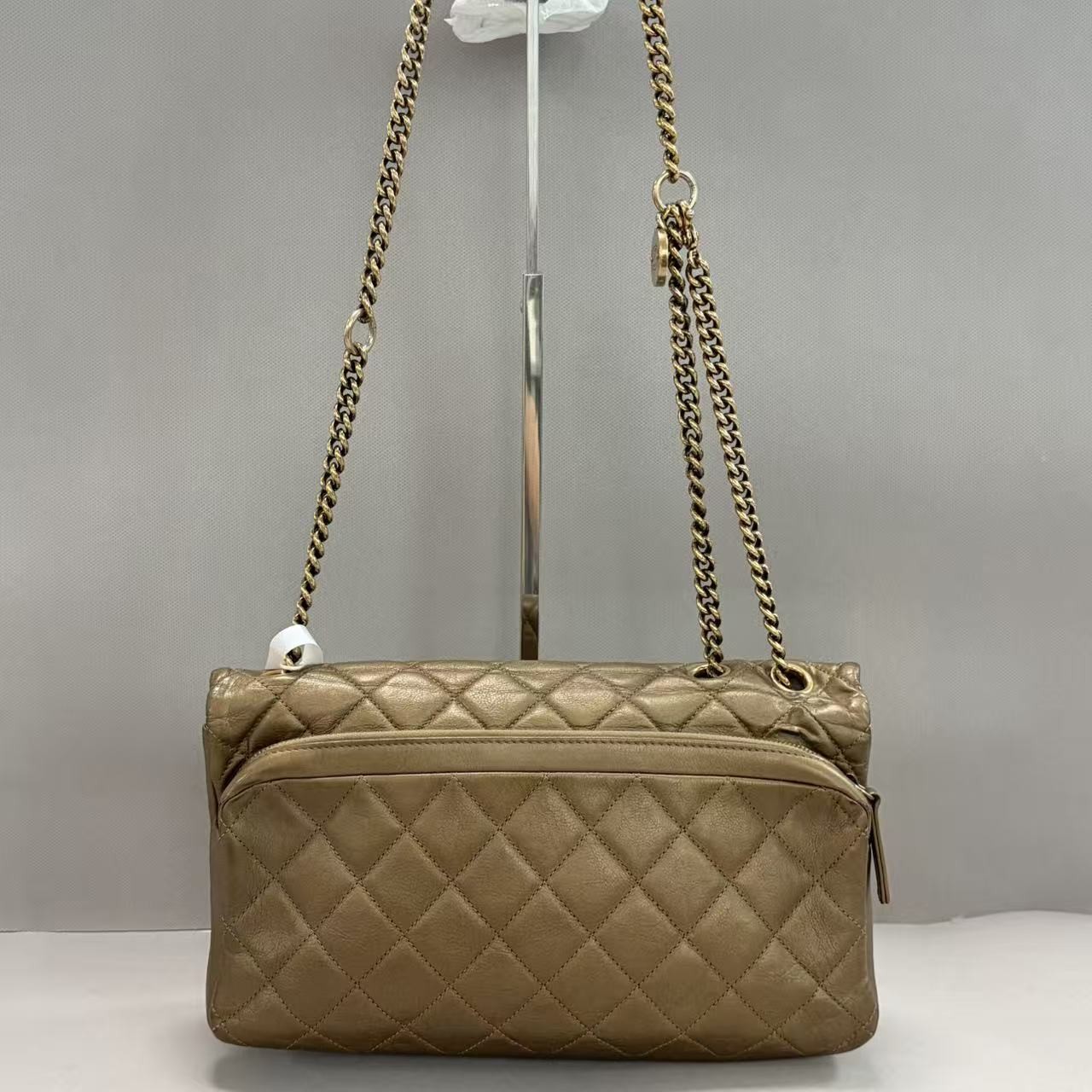 Chanel Jumbo Flap Shoulder Bag Bronze Metallic Lambskin Gold‑Tone Hardware Auth
