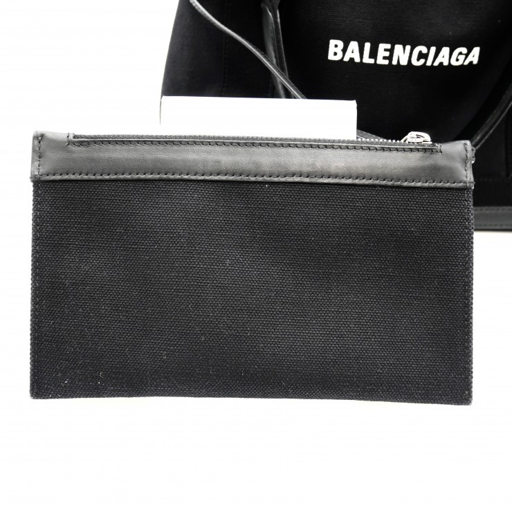 Balenciaga Navy Cabas S Tote Bag Black Canvas Leather Logo